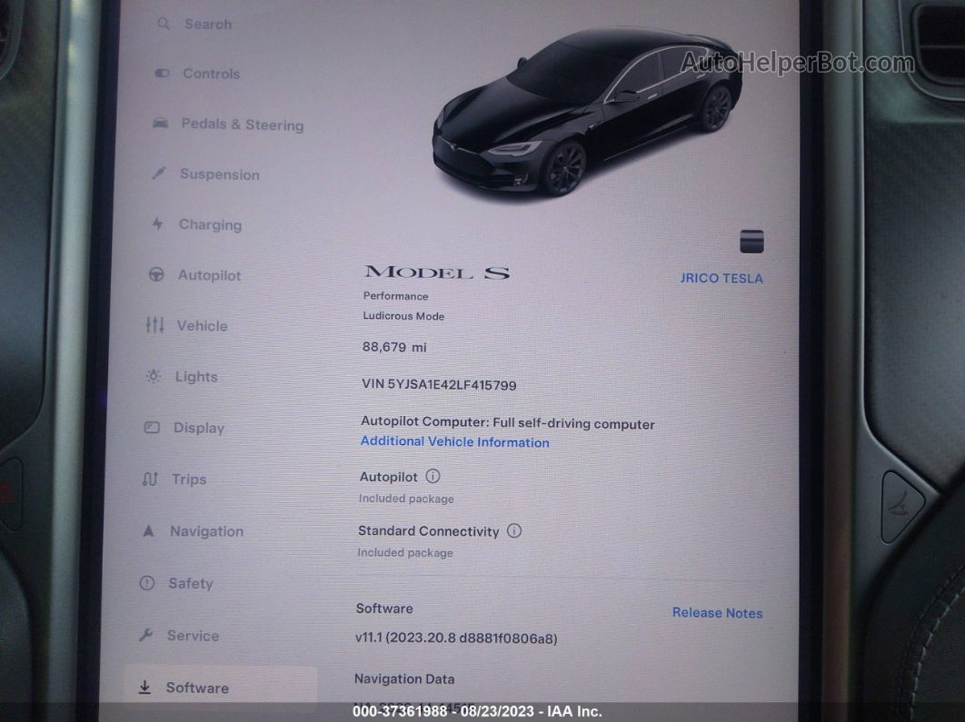 2020 Tesla Model S Performance Черный vin: 5YJSA1E42LF415799