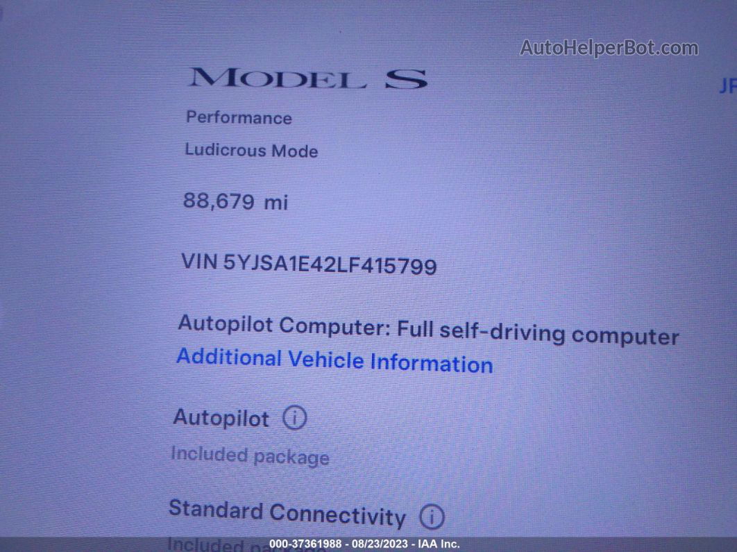 2020 Tesla Model S Performance Черный vin: 5YJSA1E42LF415799