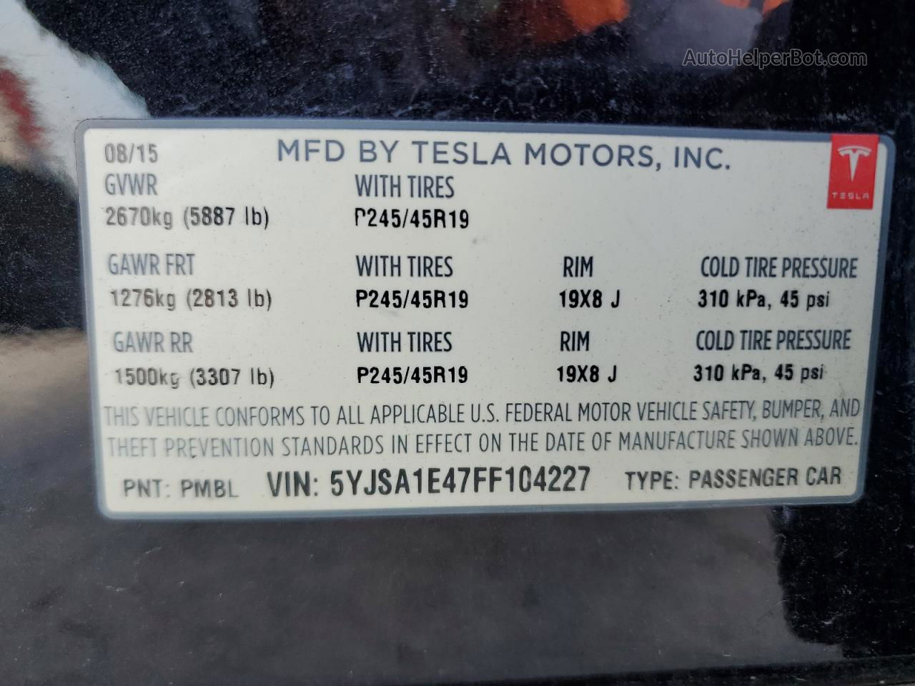 2015 Tesla Model S  Черный vin: 5YJSA1E47FF104227