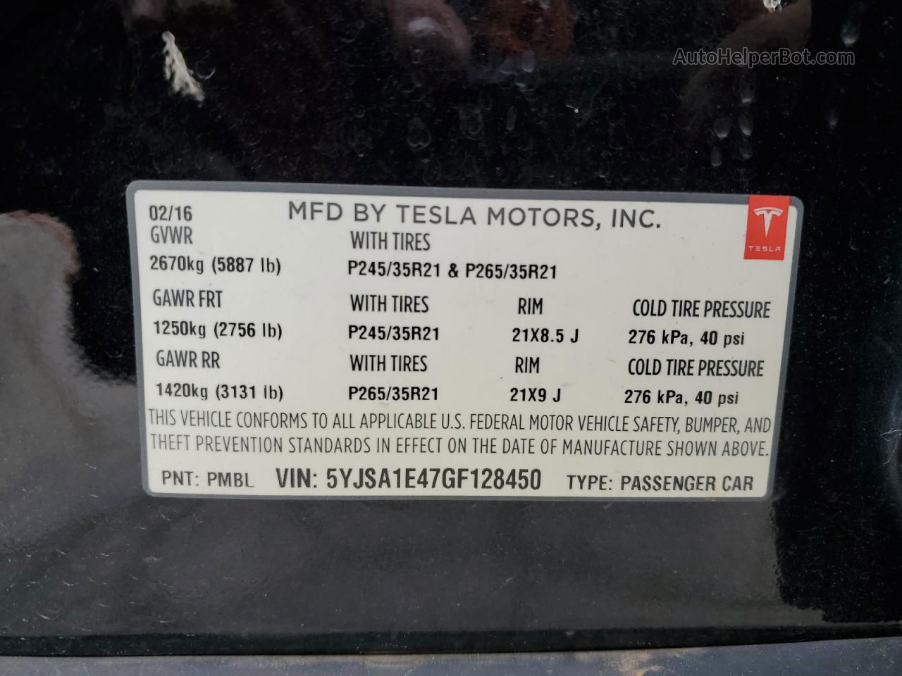 2016 Tesla Model S  Черный vin: 5YJSA1E47GF128450