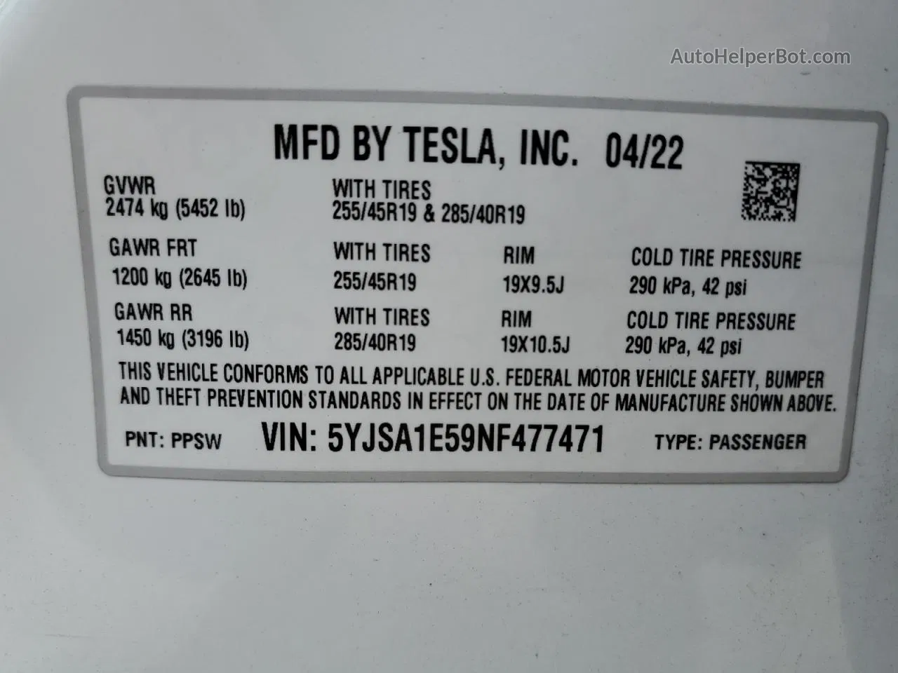 2022 Tesla Model S  White vin: 5YJSA1E59NF477471