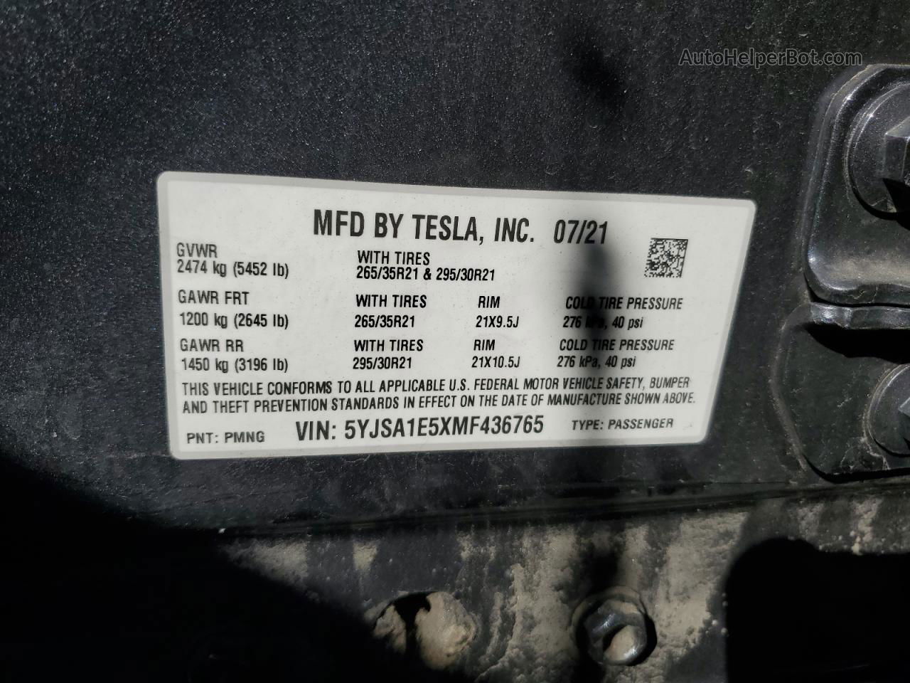 2021 Tesla Model S  Gray vin: 5YJSA1E5XMF436765