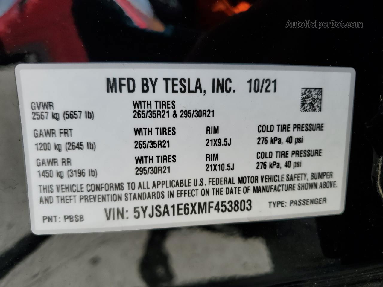 2021 Tesla Model S  Black vin: 5YJSA1E6XMF453803