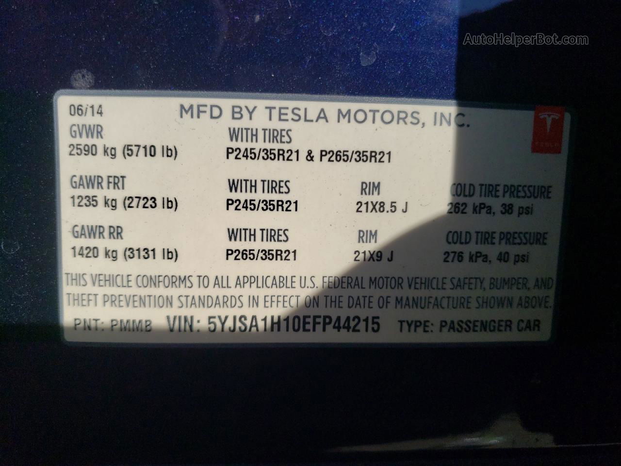 2014 Tesla Model S  Blue vin: 5YJSA1H10EFP44215