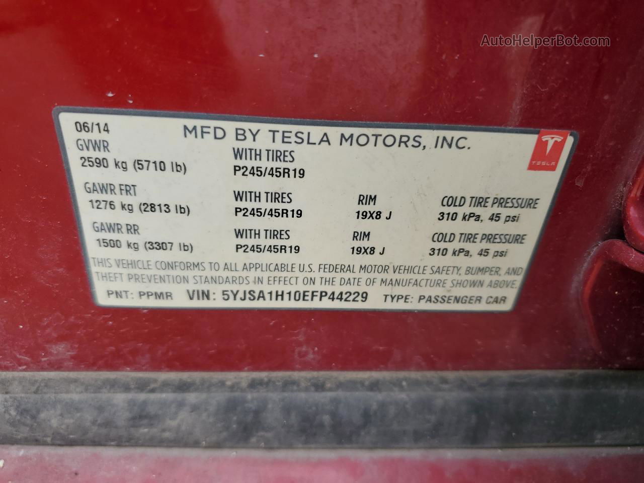 2014 Tesla Model S  Red vin: 5YJSA1H10EFP44229