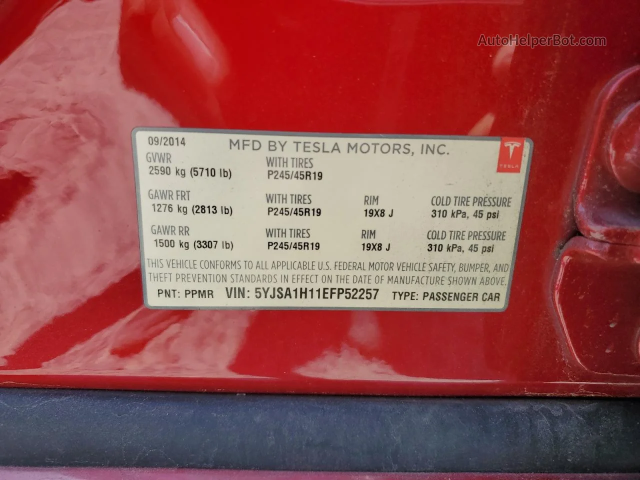 2014 Tesla Model S  Red vin: 5YJSA1H11EFP52257