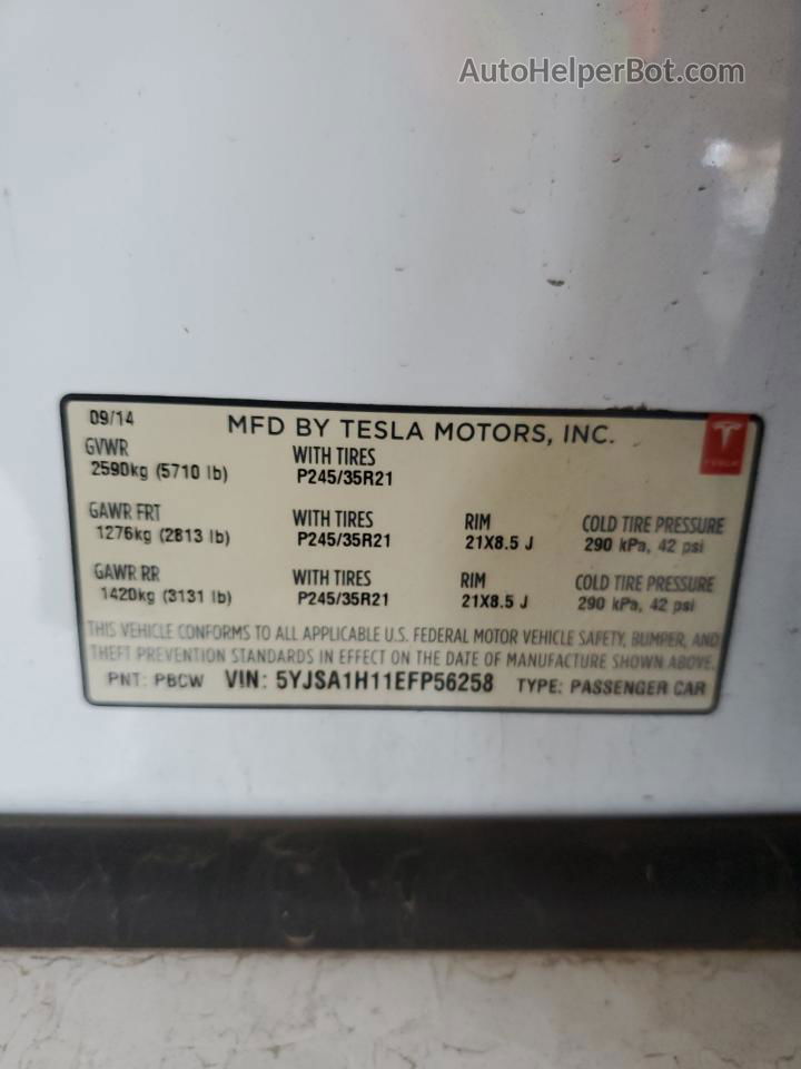 2014 Tesla Model S  White vin: 5YJSA1H11EFP56258