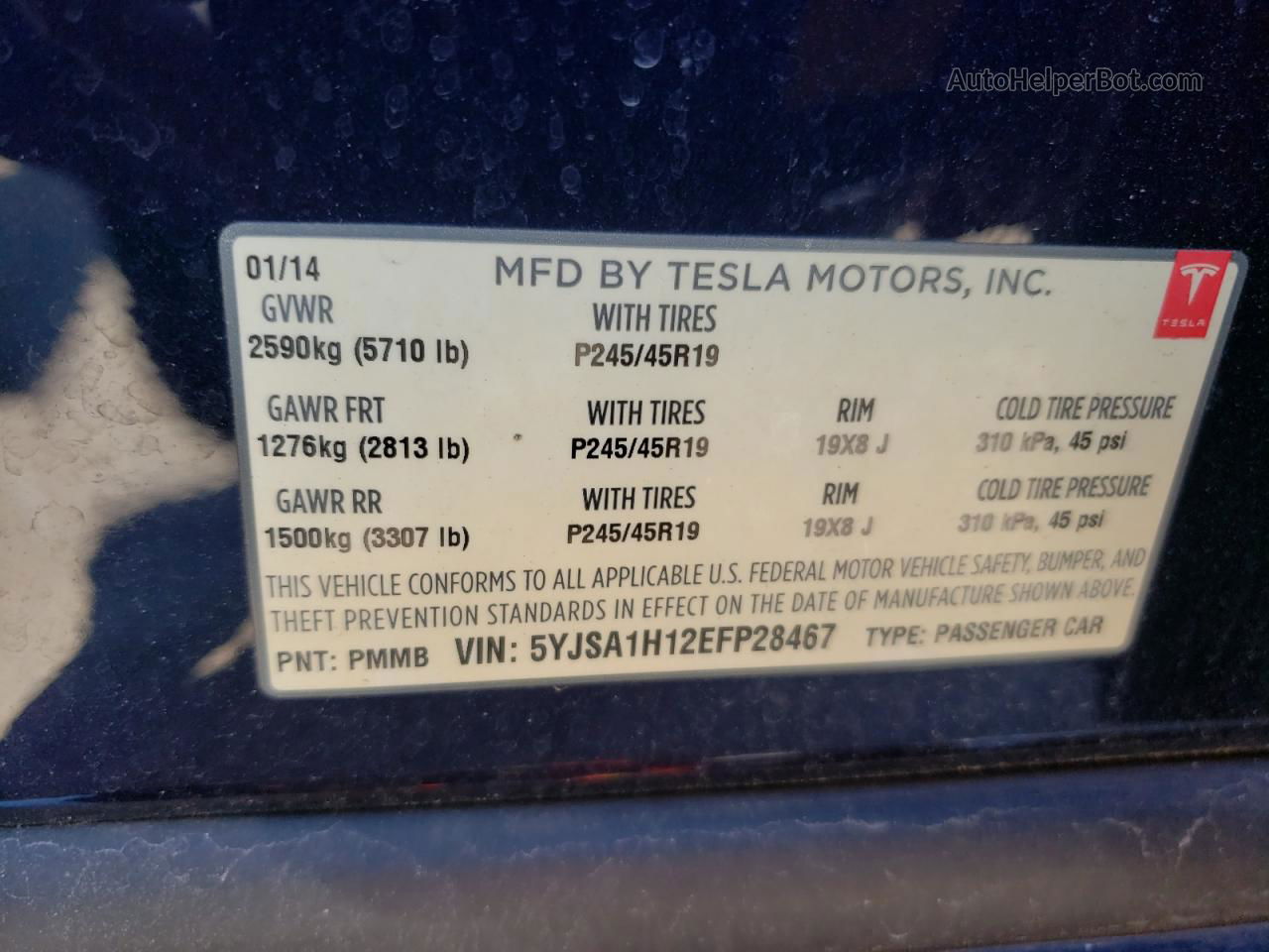 2014 Tesla Model S  Blue vin: 5YJSA1H12EFP28467