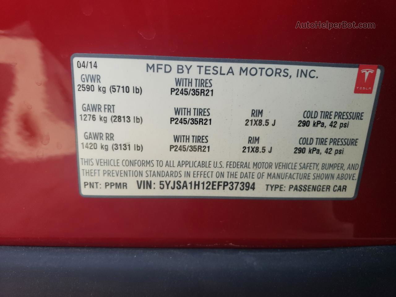 2014 Tesla Model S  Red vin: 5YJSA1H12EFP37394