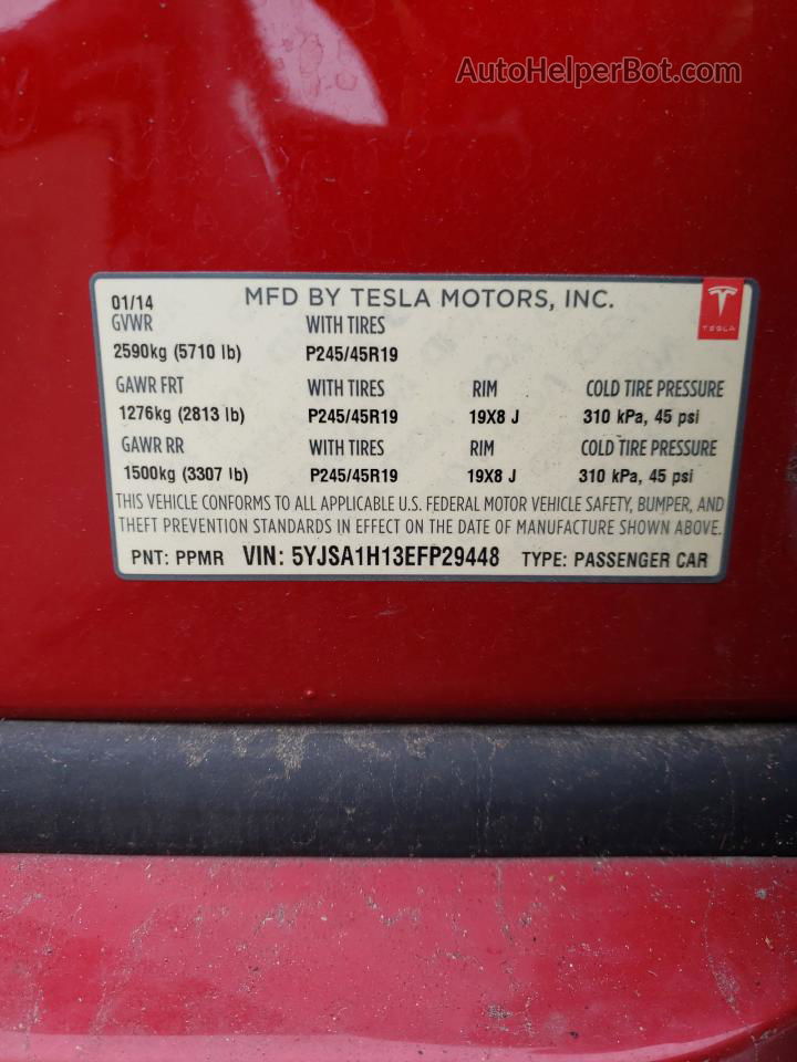 2014 Tesla Model S  Red vin: 5YJSA1H13EFP29448