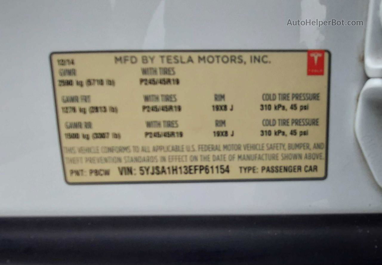 2014 Tesla Model S  White vin: 5YJSA1H13EFP61154