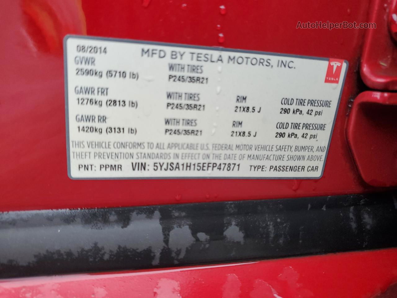 2014 Tesla Model S  Red vin: 5YJSA1H15EFP47871