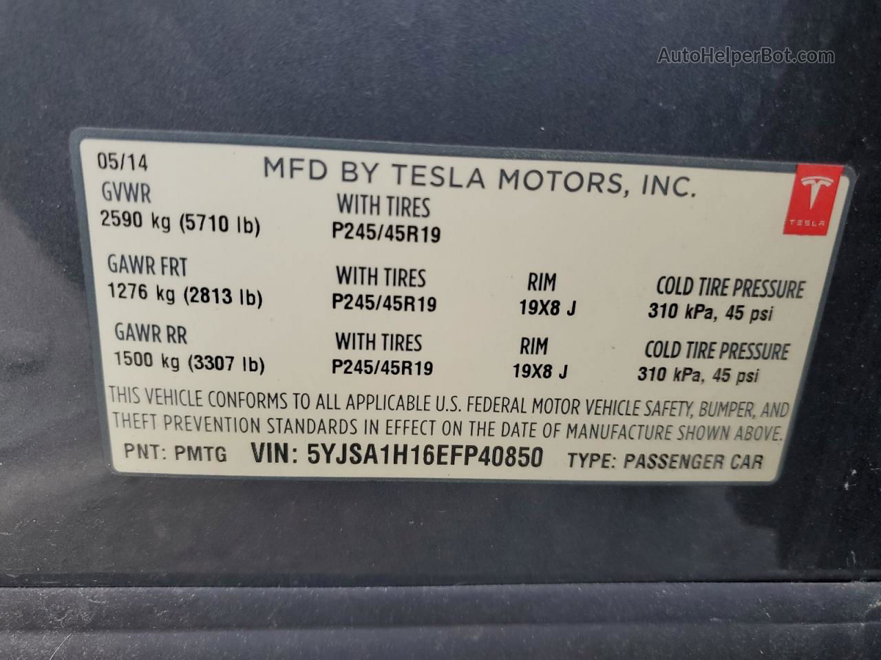 2014 Tesla Model S  Gray vin: 5YJSA1H16EFP40850