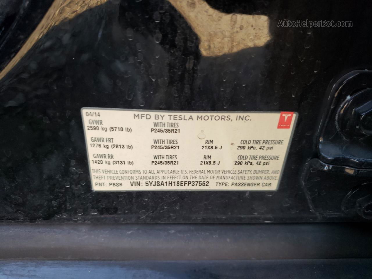 2014 Tesla Model S  Черный vin: 5YJSA1H18EFP37562