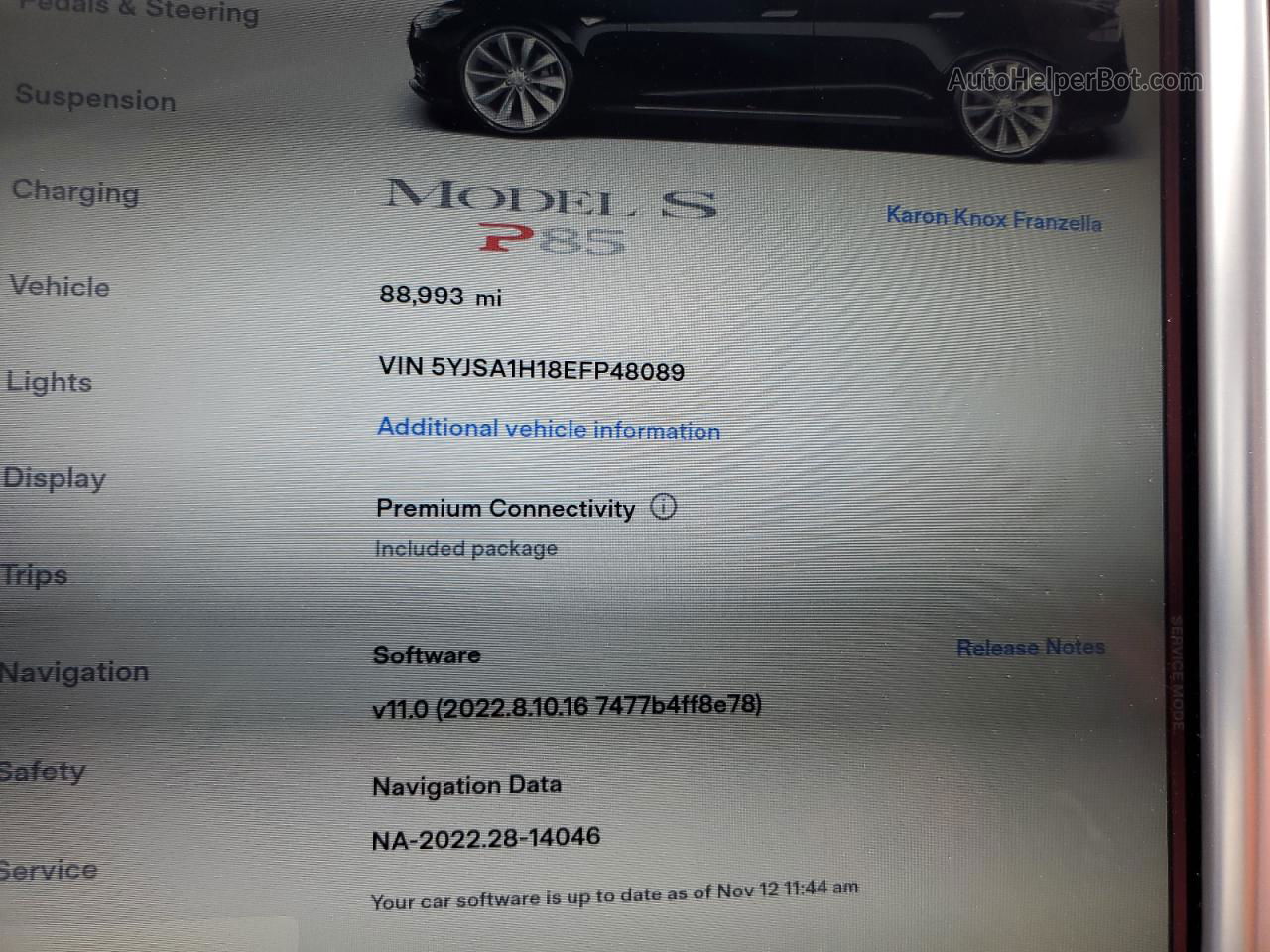 2014 Tesla Model S  Черный vin: 5YJSA1H18EFP48089