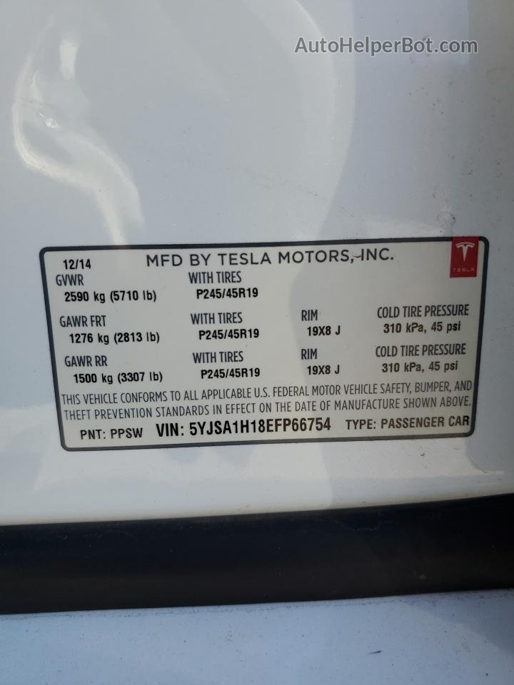 2014 Tesla Model S  Белый vin: 5YJSA1H18EFP66754