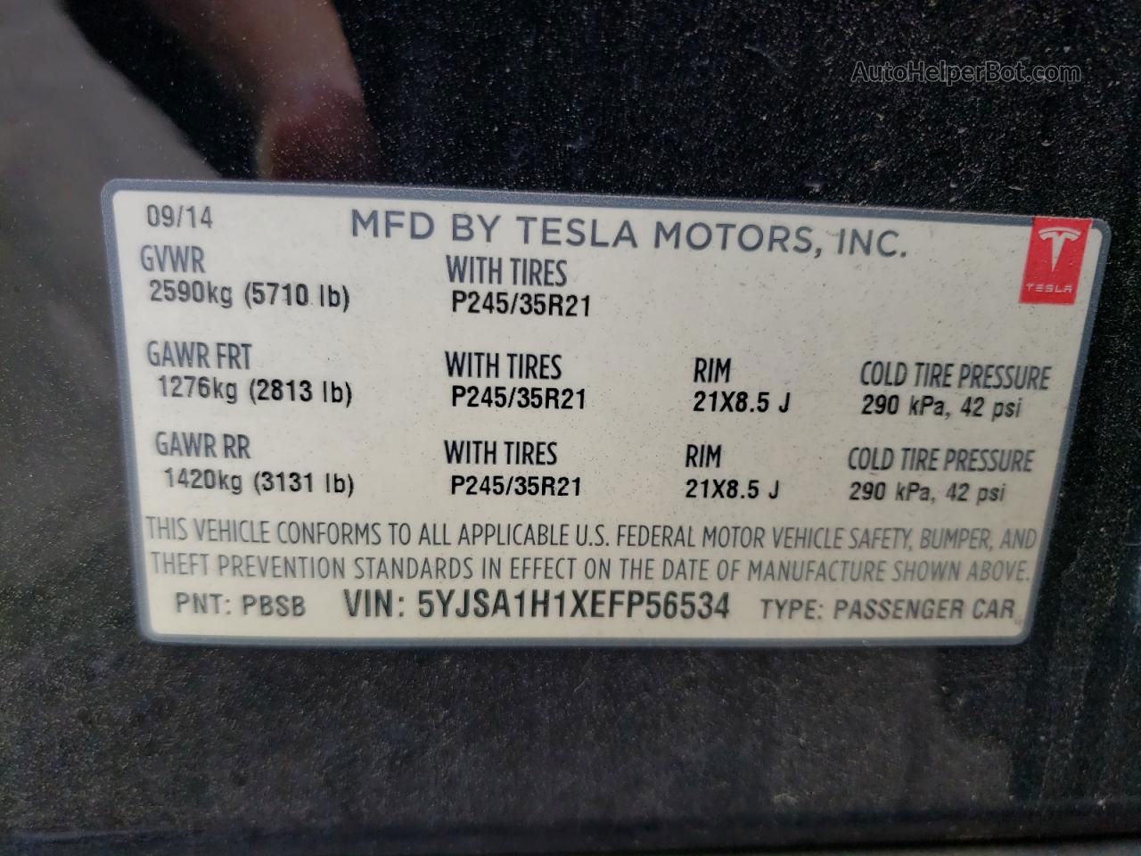 2014 Tesla Model S  Черный vin: 5YJSA1H1XEFP56534