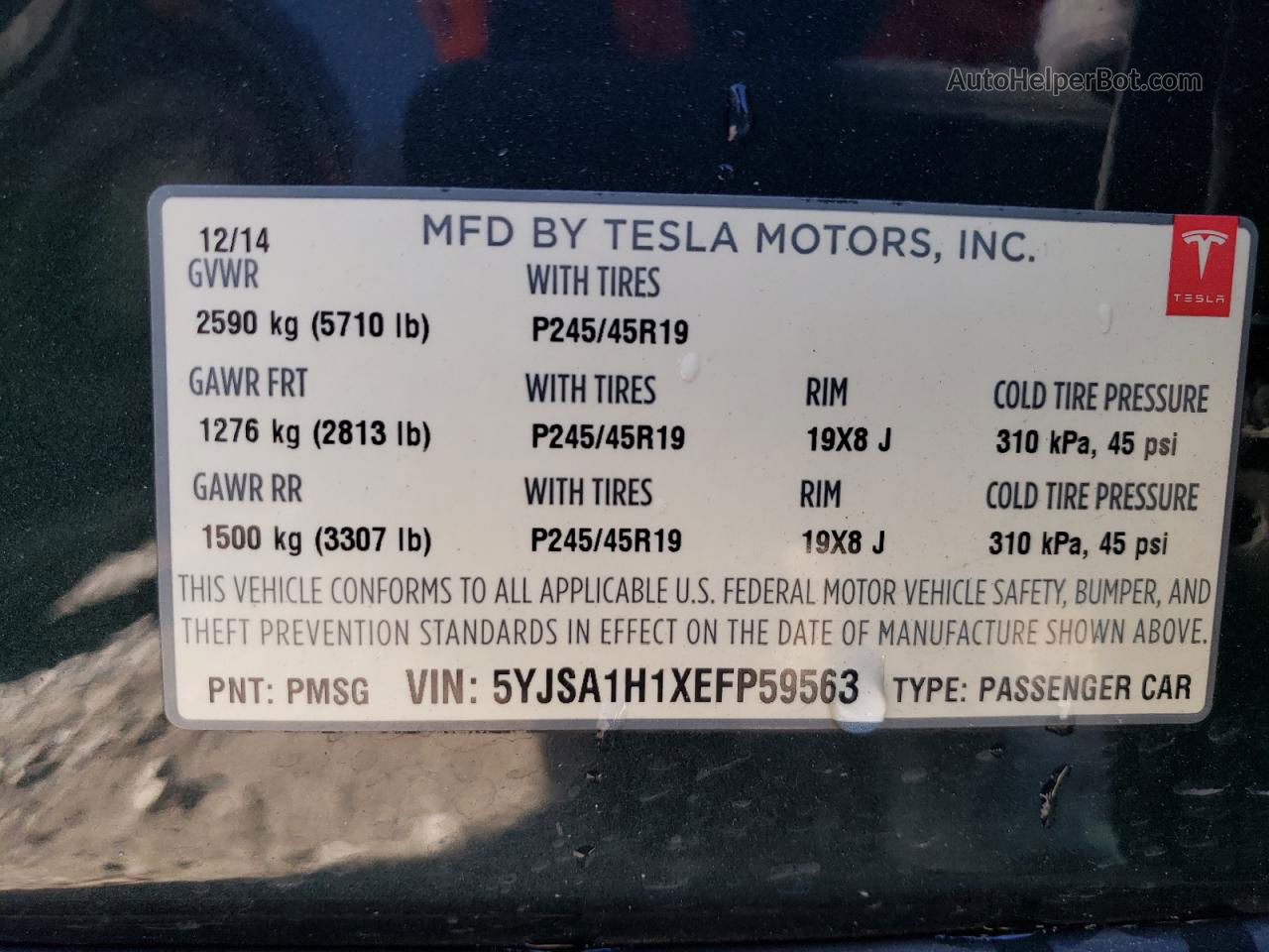 2014 Tesla Model S  Green vin: 5YJSA1H1XEFP59563