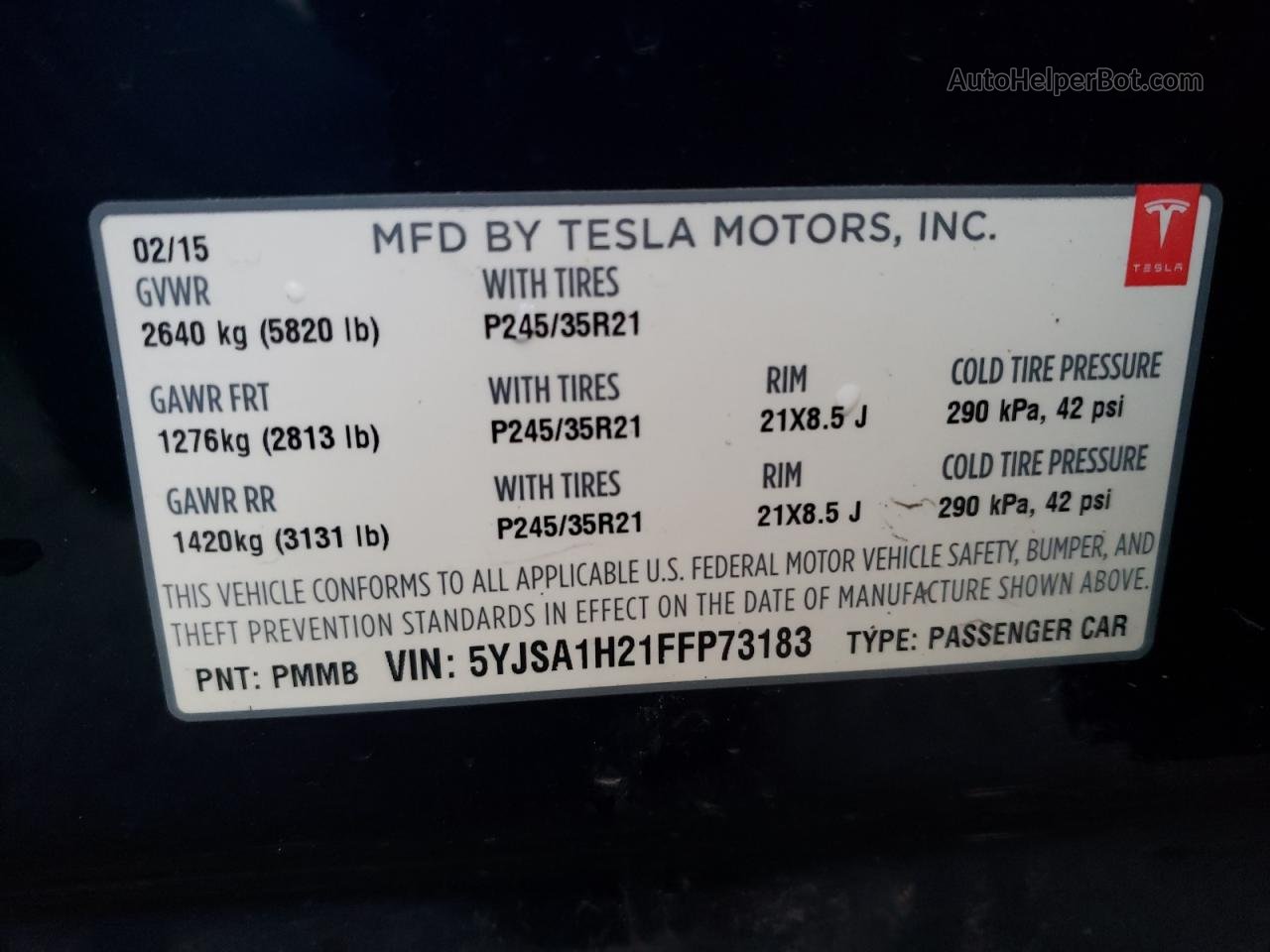 2015 Tesla Model S 85d Blue vin: 5YJSA1H21FFP73183