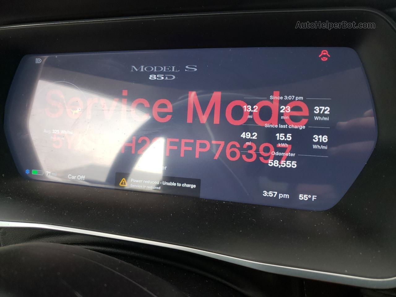 2015 Tesla Model S 85d Угольный vin: 5YJSA1H22FFP76397