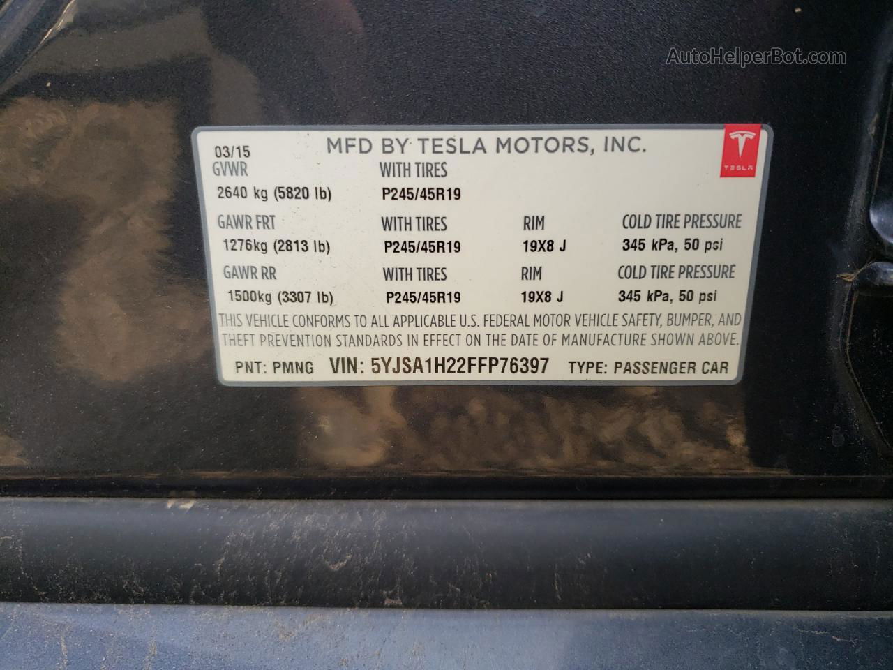 2015 Tesla Model S 85d Угольный vin: 5YJSA1H22FFP76397