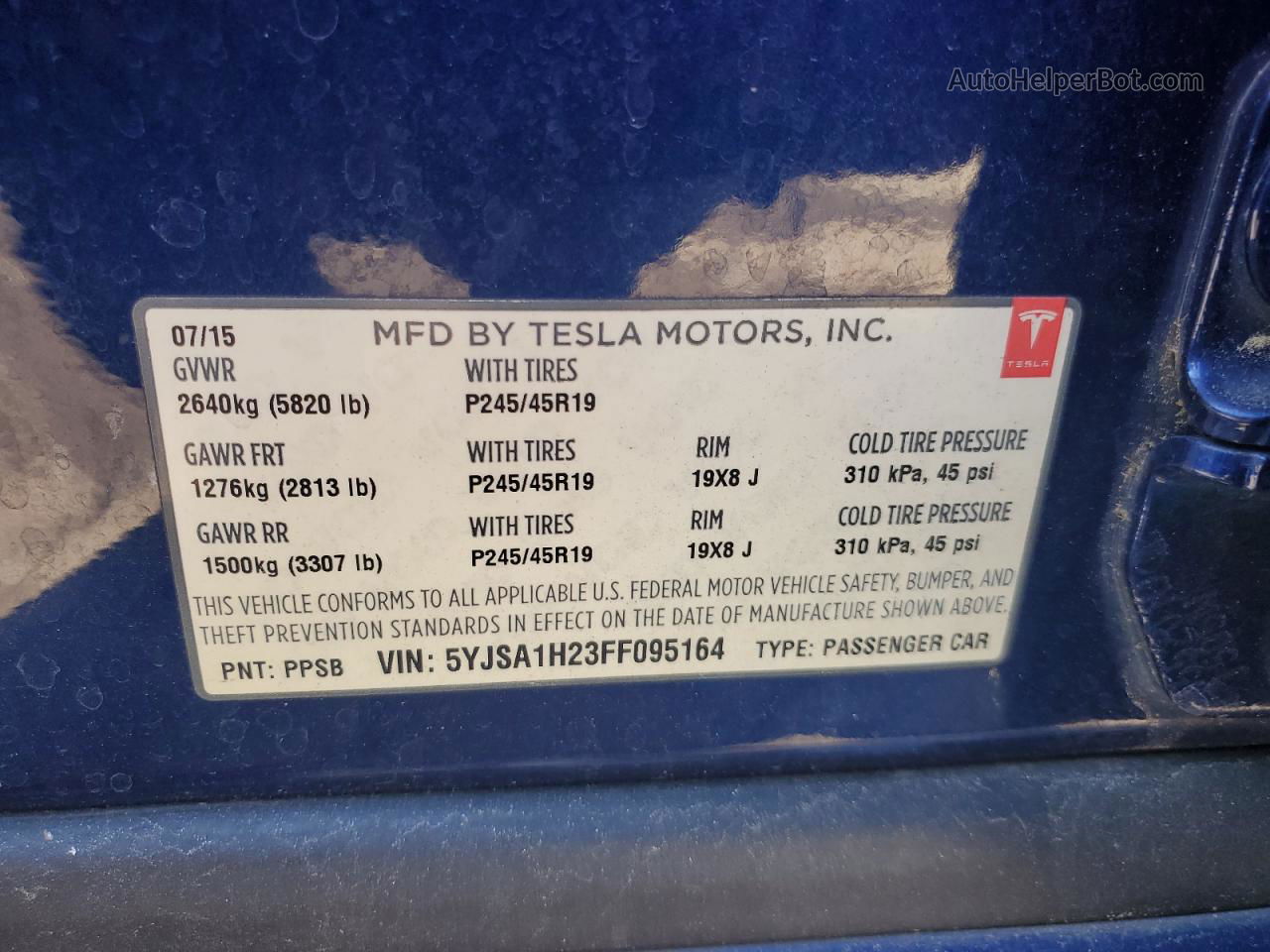 2015 Tesla Model S 85d Blue vin: 5YJSA1H23FF095164