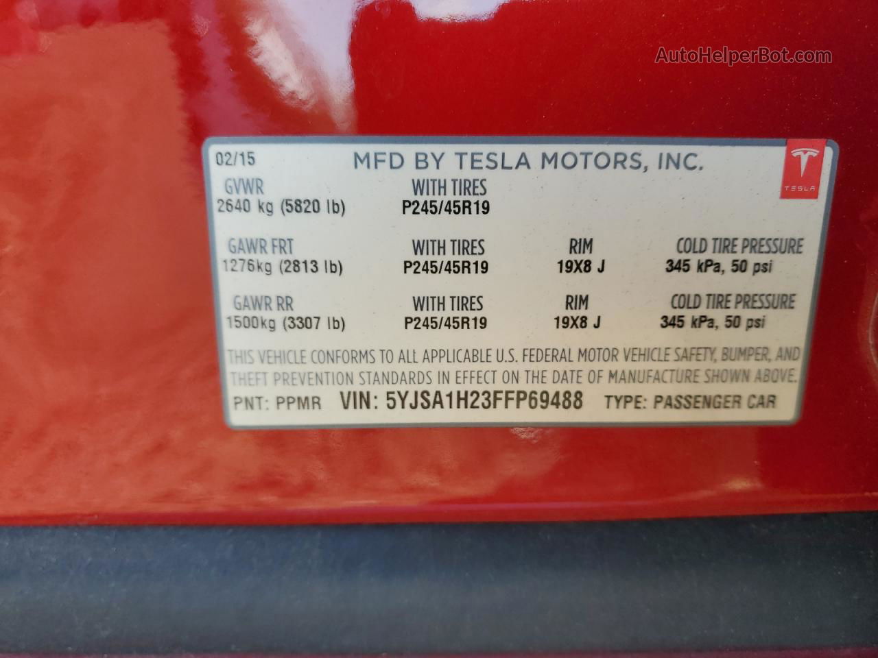 2015 Tesla Model S 85d Red vin: 5YJSA1H23FFP69488