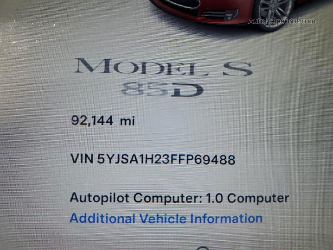 2015 Tesla Model S 85d Red vin: 5YJSA1H23FFP69488