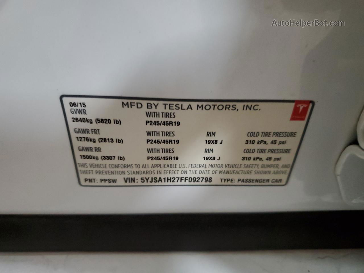 2015 Tesla Model S 85d White vin: 5YJSA1H27FF092798