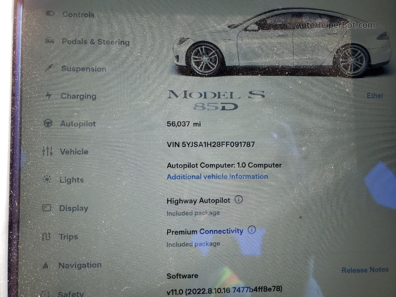 2015 Tesla Model S 85d White vin: 5YJSA1H28FF091787