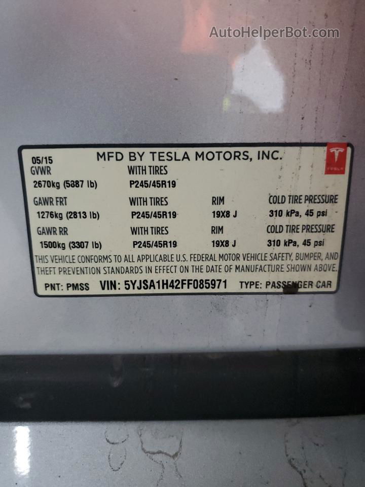 2015 Tesla Model S P85d Silver vin: 5YJSA1H42FF085971