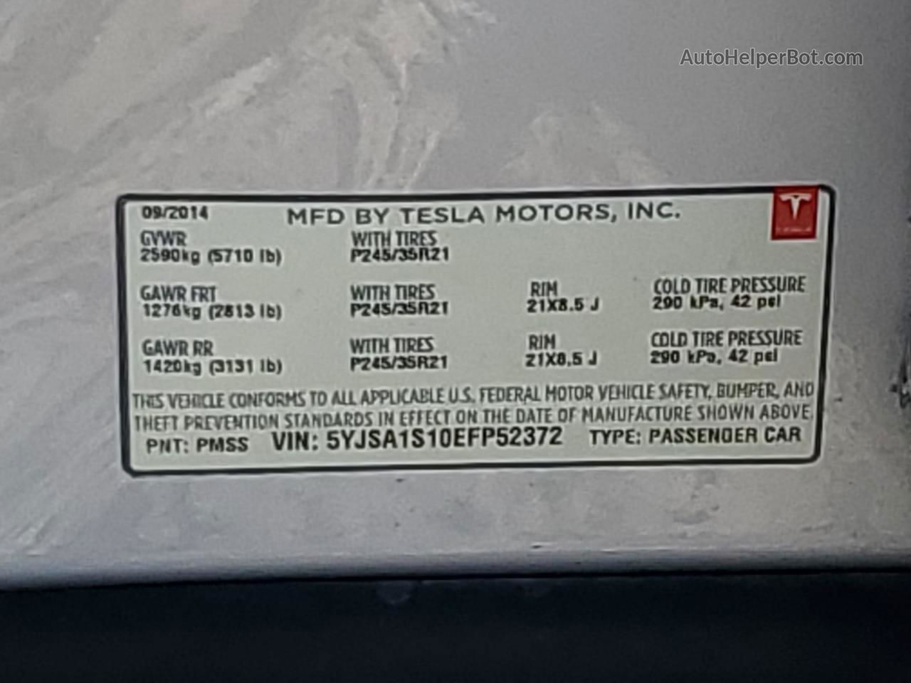 2014 Tesla Model S  Gray vin: 5YJSA1S10EFP52372