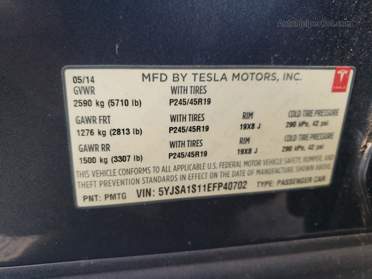 2014 Tesla Model S  Gray vin: 5YJSA1S11EFP40702