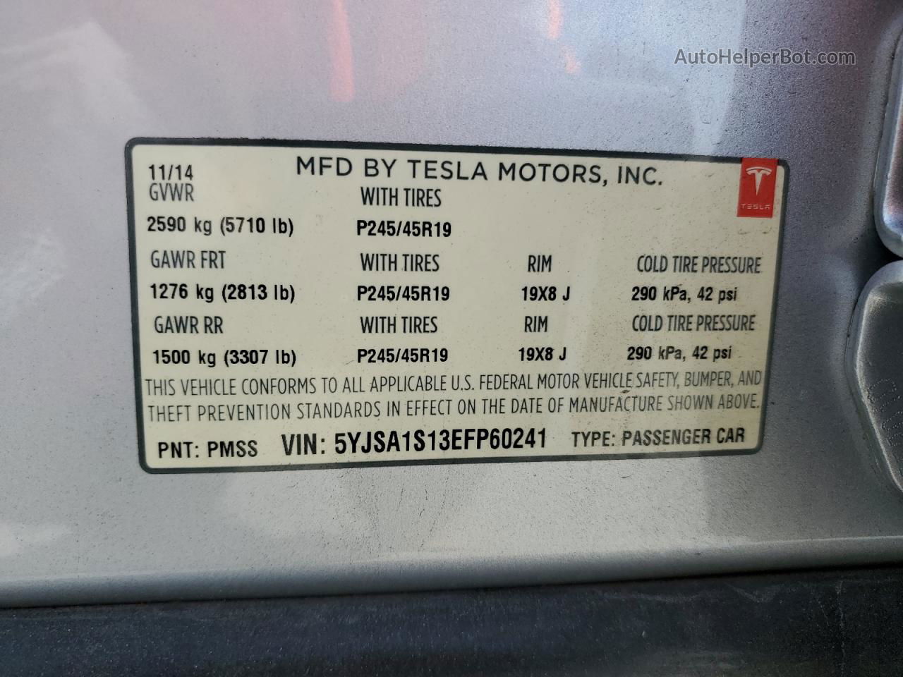 2014 Tesla Model S  Серебряный vin: 5YJSA1S13EFP60241