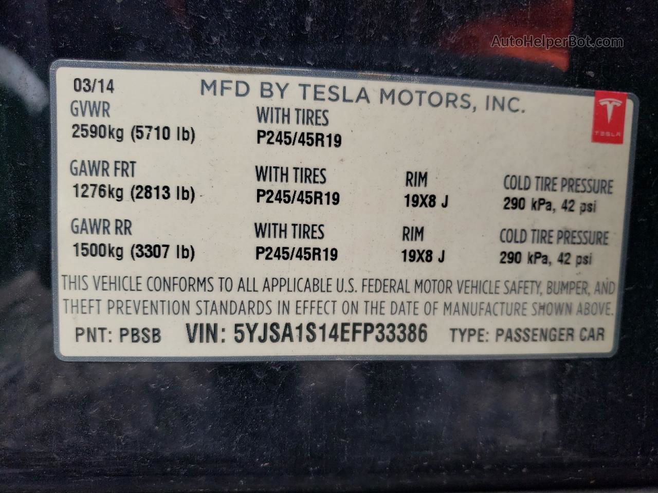 2014 Tesla Model S  Black vin: 5YJSA1S14EFP33386