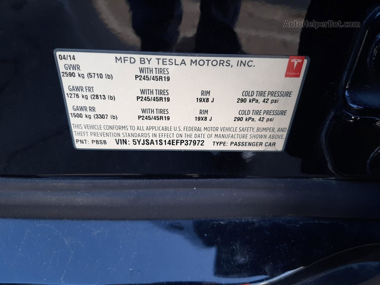 2014 Tesla Model S  Black vin: 5YJSA1S14EFP37972