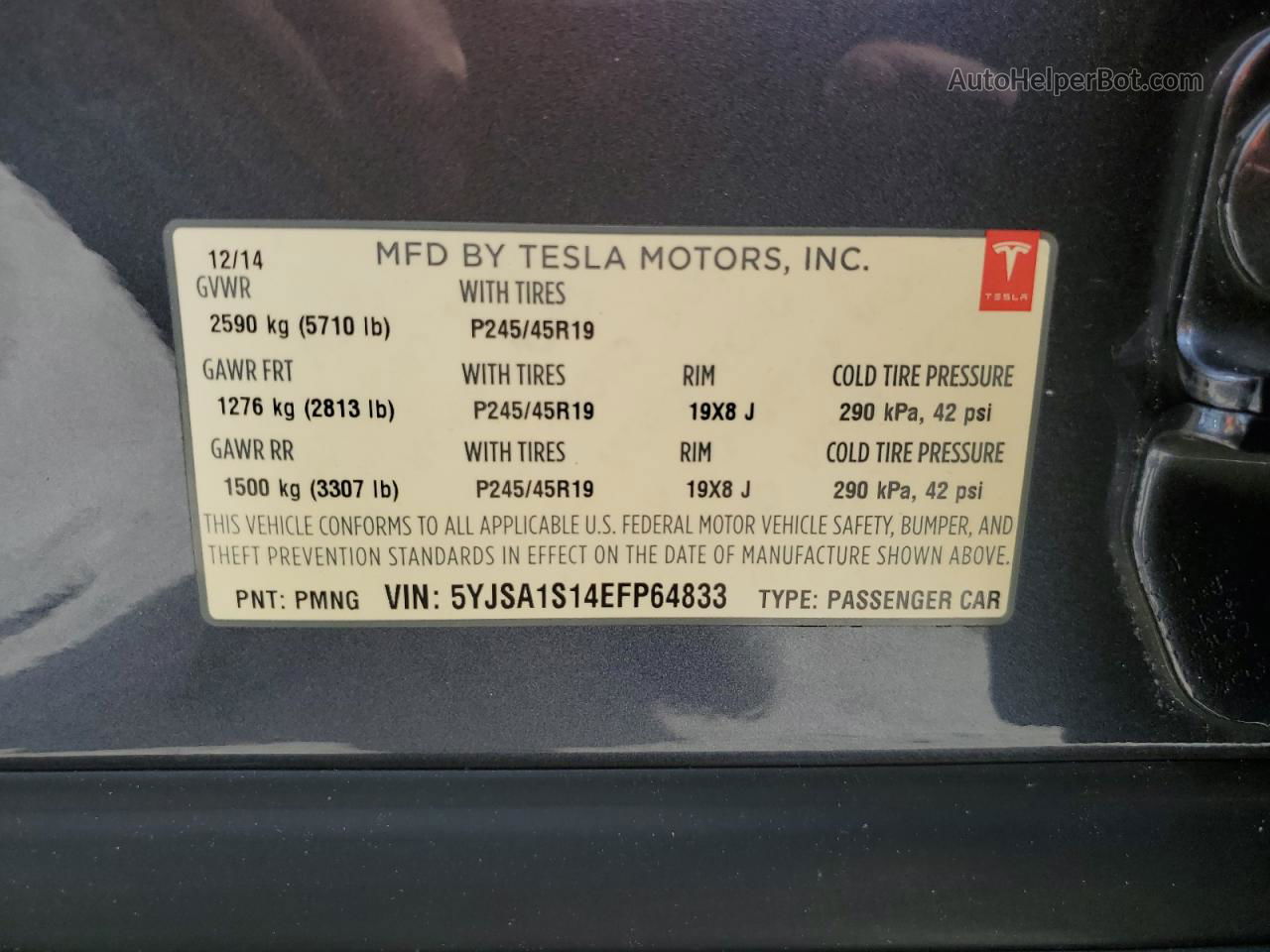 2014 Tesla Model S  Gray vin: 5YJSA1S14EFP64833