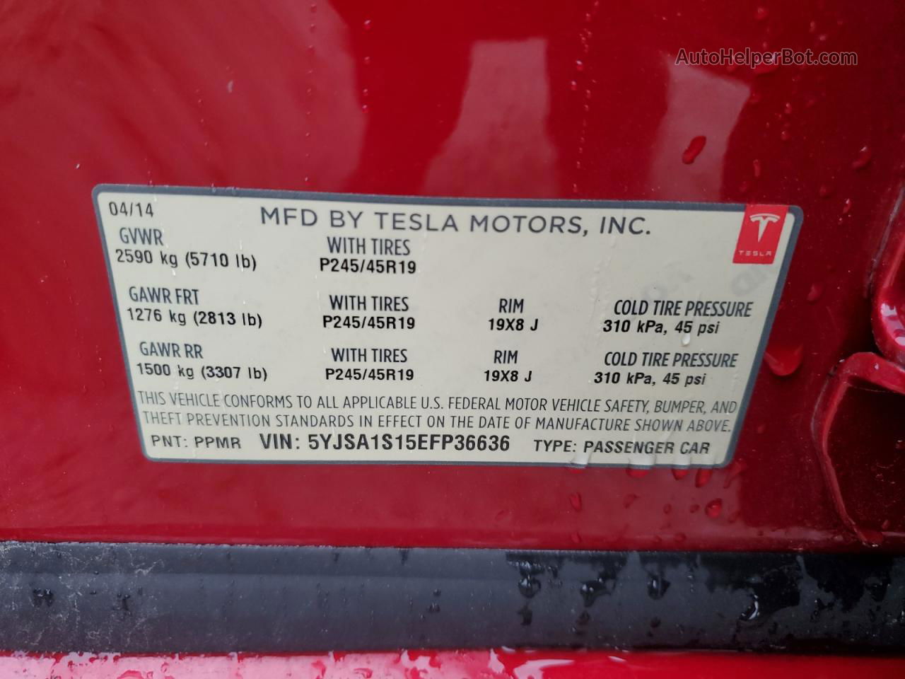 2014 Tesla Model S  Red vin: 5YJSA1S15EFP36636