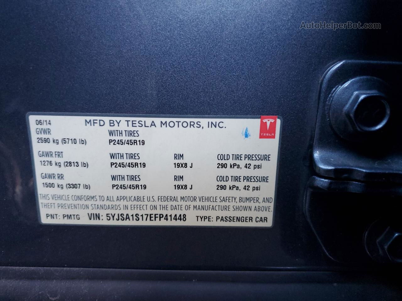 2014 Tesla Model S  Серый vin: 5YJSA1S17EFP41448