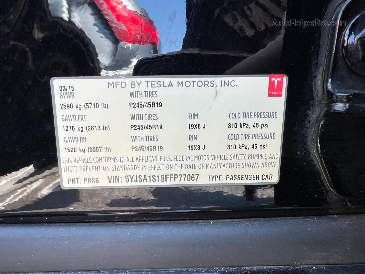 2015 Tesla Model S 60 Black vin: 5YJSA1S18FFP77067