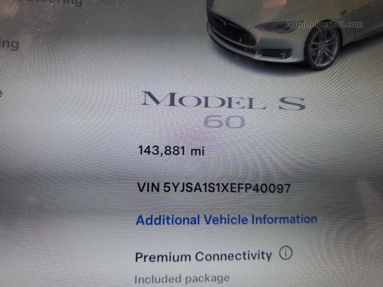 2014 Tesla Model S  Белый vin: 5YJSA1S1XEFP40097