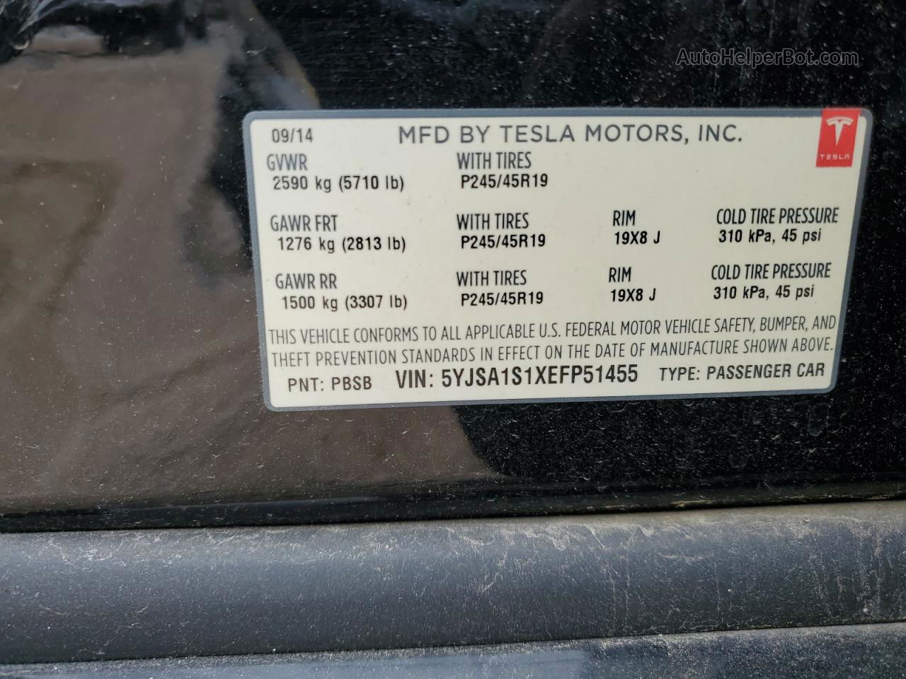 2014 Tesla Model S  Black vin: 5YJSA1S1XEFP51455