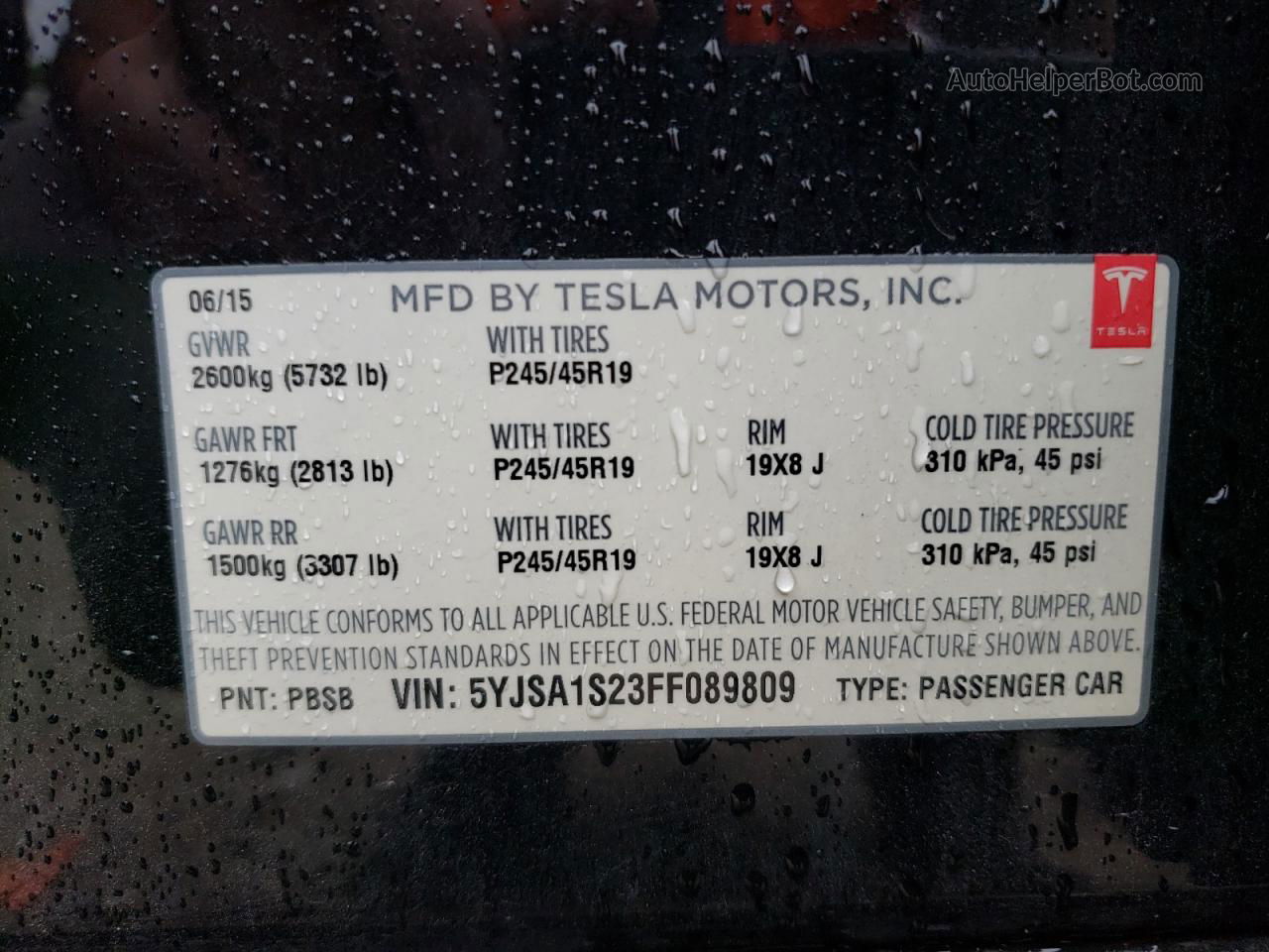 2015 Tesla Model S 70d Black vin: 5YJSA1S23FF089809