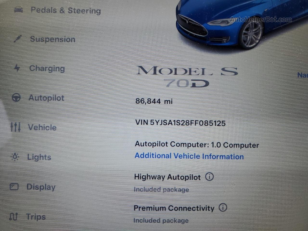2015 Tesla Model S 70d Синий vin: 5YJSA1S28FF085125