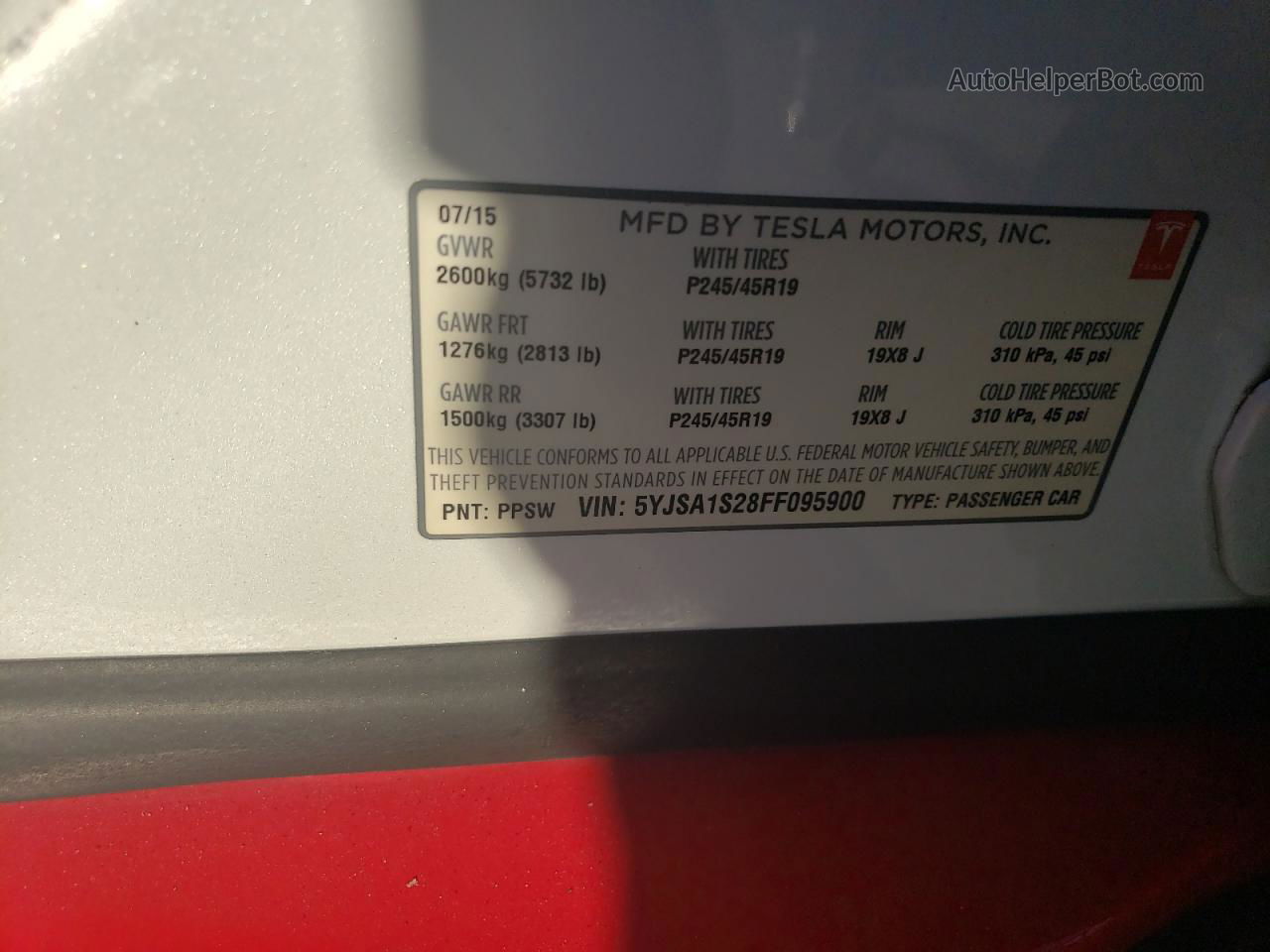 2015 Tesla Model S 70d Красный vin: 5YJSA1S28FF095900