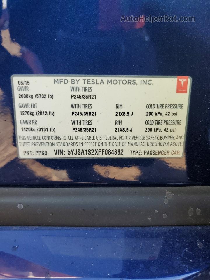 2015 Tesla Model S 70d Blue vin: 5YJSA1S2XFF084882