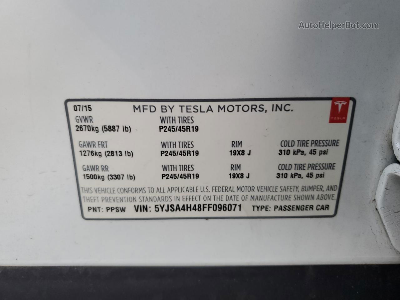 2015 Tesla Model S P85d Белый vin: 5YJSA4H48FF096071