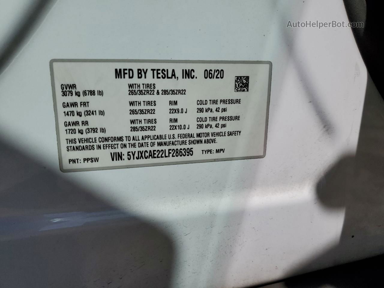 2020 Tesla Model X  White vin: 5YJXCAE22LF286395