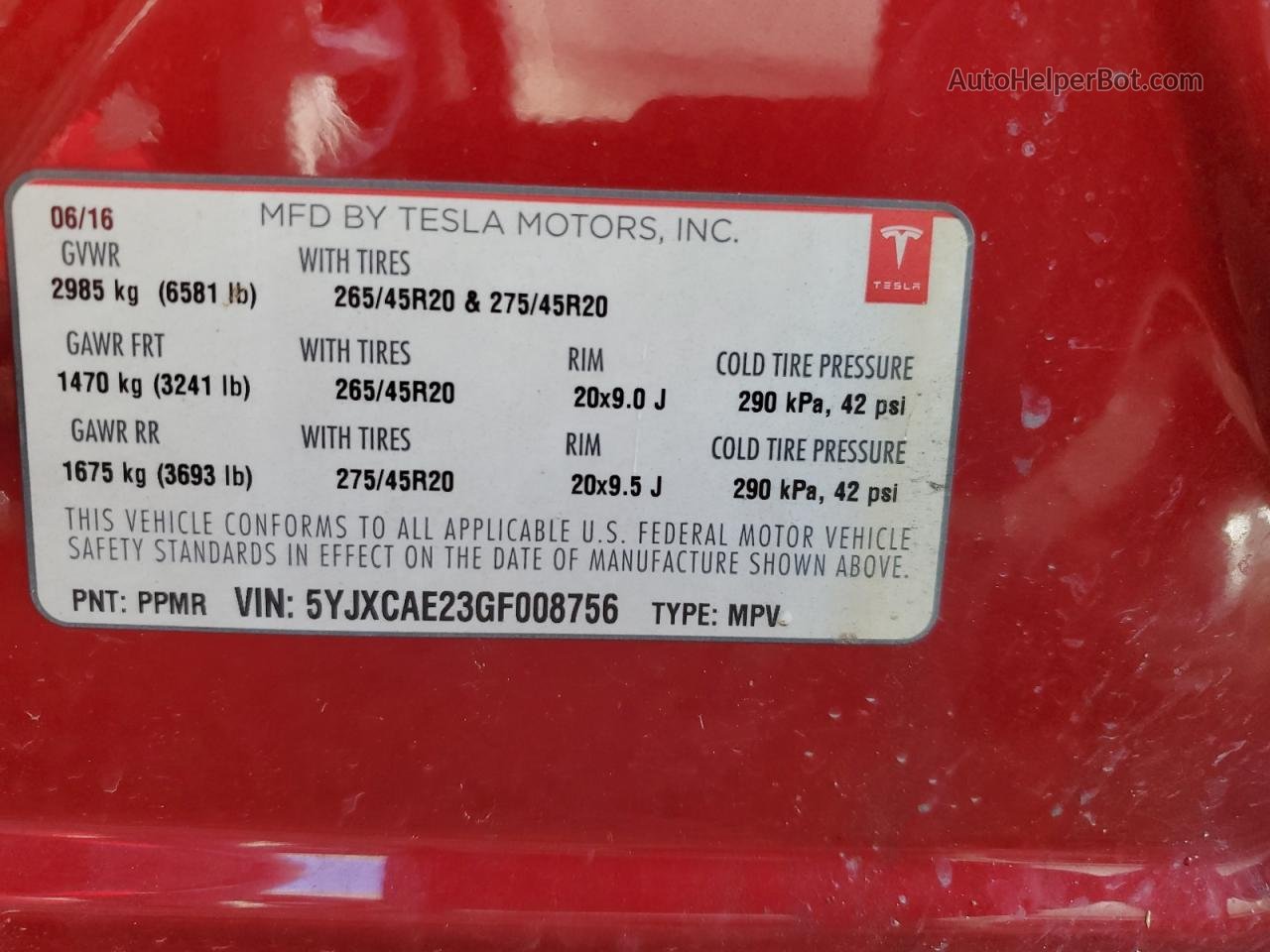2016 Tesla Model X  Red vin: 5YJXCAE23GF008756