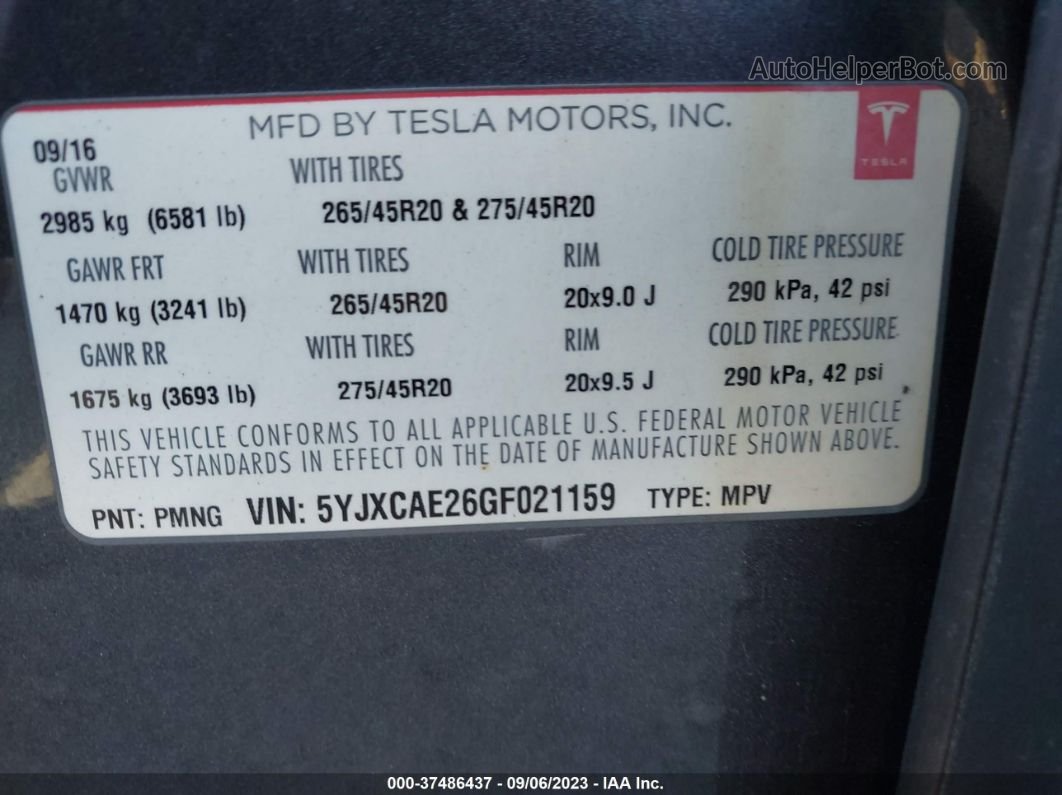 2016 Tesla Model X 70d/90d/75d/60d Серый vin: 5YJXCAE26GF021159